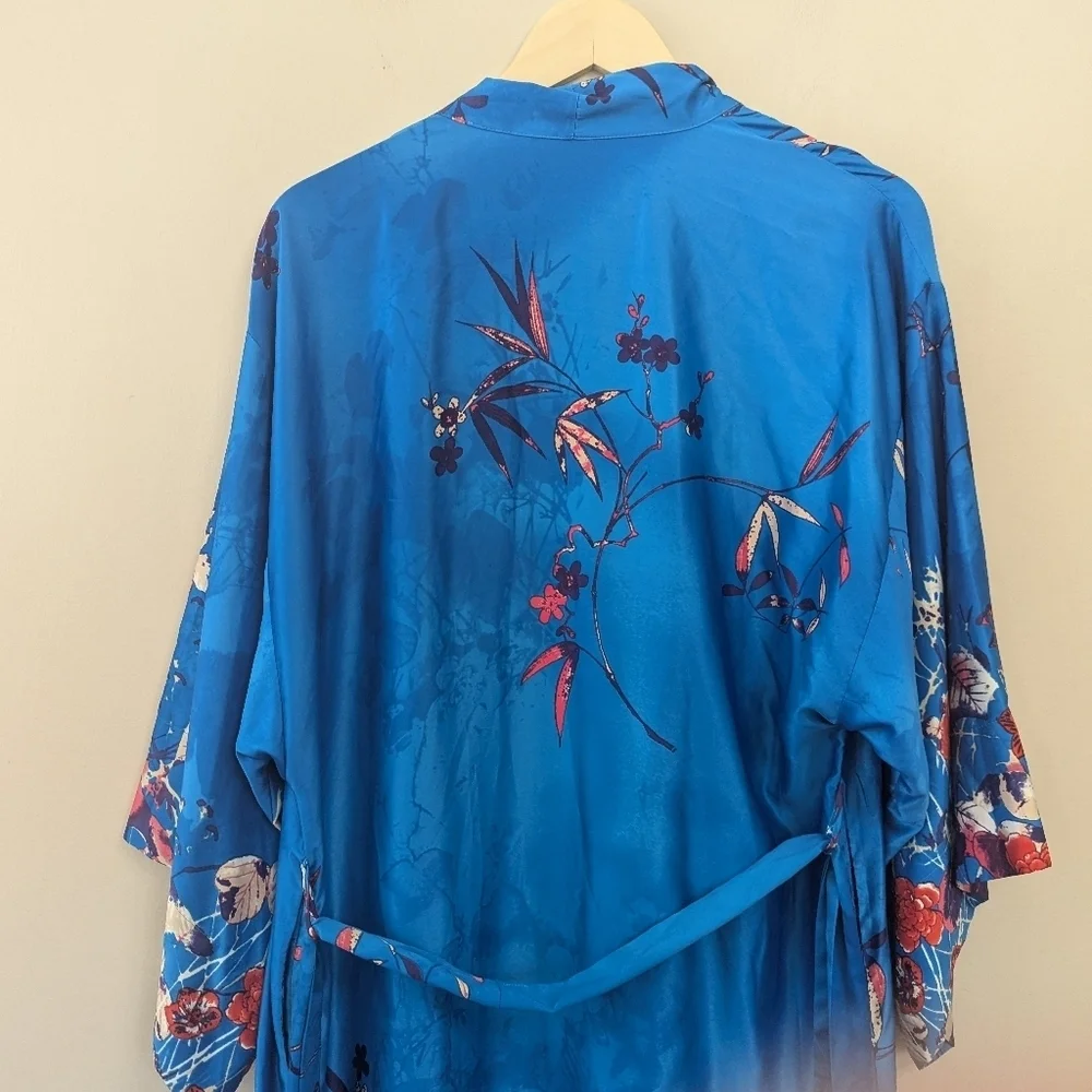 Natori Nadja Satin Floral Kimono Long Robe - Picture 10 of 12
